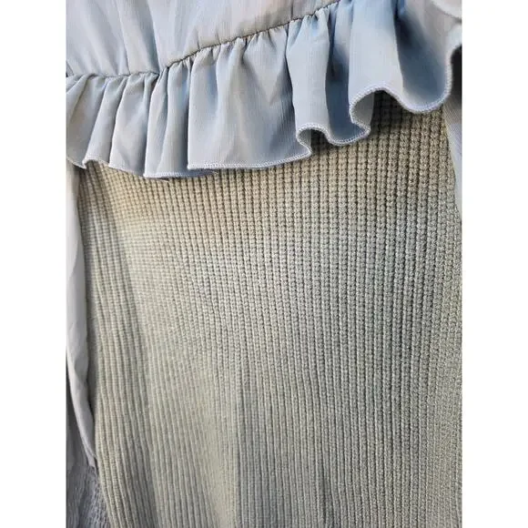 Kirundo Women's extra Large Sweater NWT Green Sheer High Collar Ruffle Preppy - Picture 7 of 16